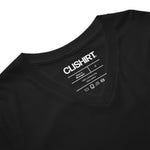 Clishirt© Embroidered Black Fish Unisex on Black Short Sleeve V-Neck T-Shirt