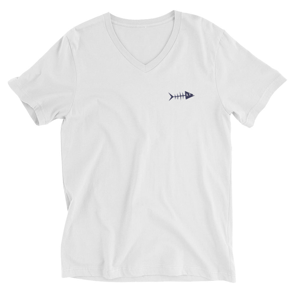 Clishirt© Embroidered Navy Fish Unisex Short Sleeve V-Neck T-Shirt