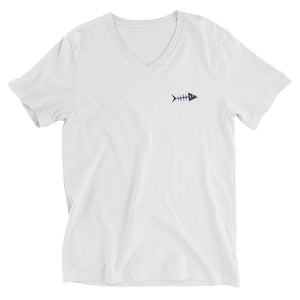 Clishirt© Embroidered Navy Fish Unisex Short Sleeve V-Neck T-Shirt