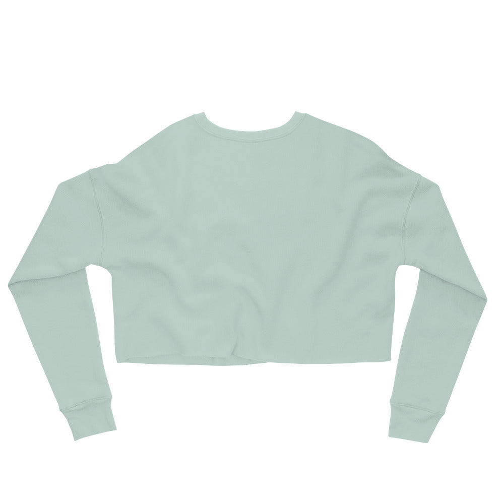 Clishirt© White Fish Embroidered Dusty Blue Crop Sweatshirt