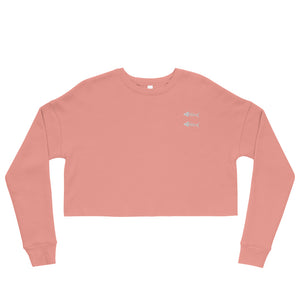 Clishirt© White Fish Embroidered Dusty Pink Crop Sweatshirt
