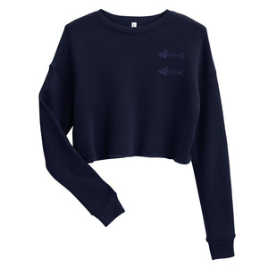 Clishirt© Embroidered Navy Fish on Navy Crop Sweatshirt