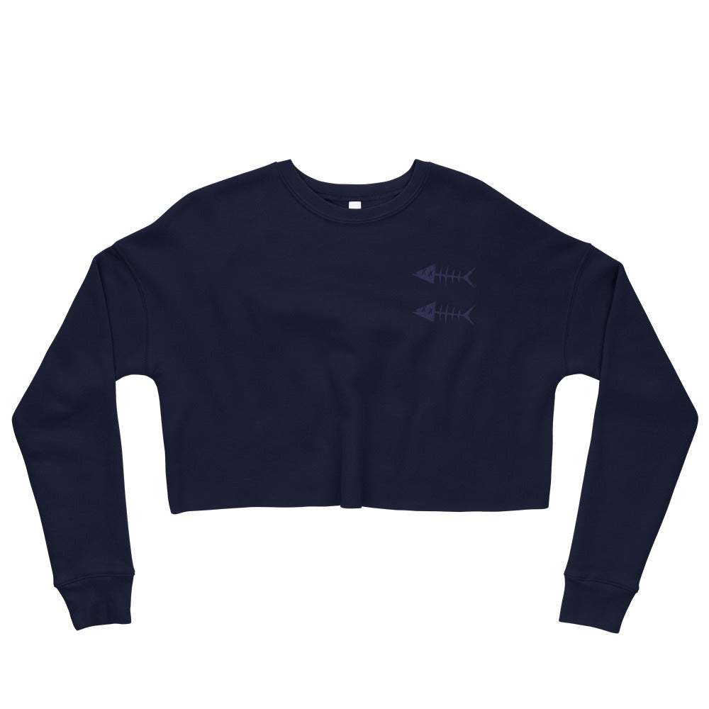 Clishirt© Embroidered Navy Fish on Navy Crop Sweatshirt