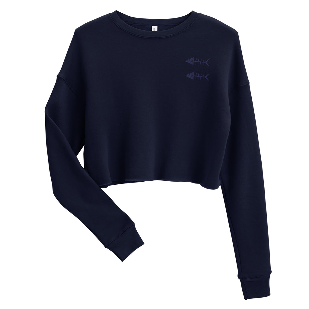 Clishirt© Embroidered Blue Fish Navy Crop Sweatshirt