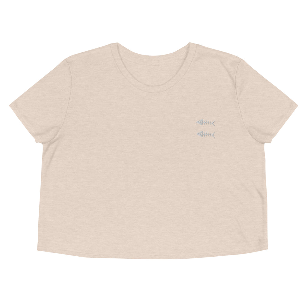 Clishirt© Embroidered White Fish Sand Crop Tee
