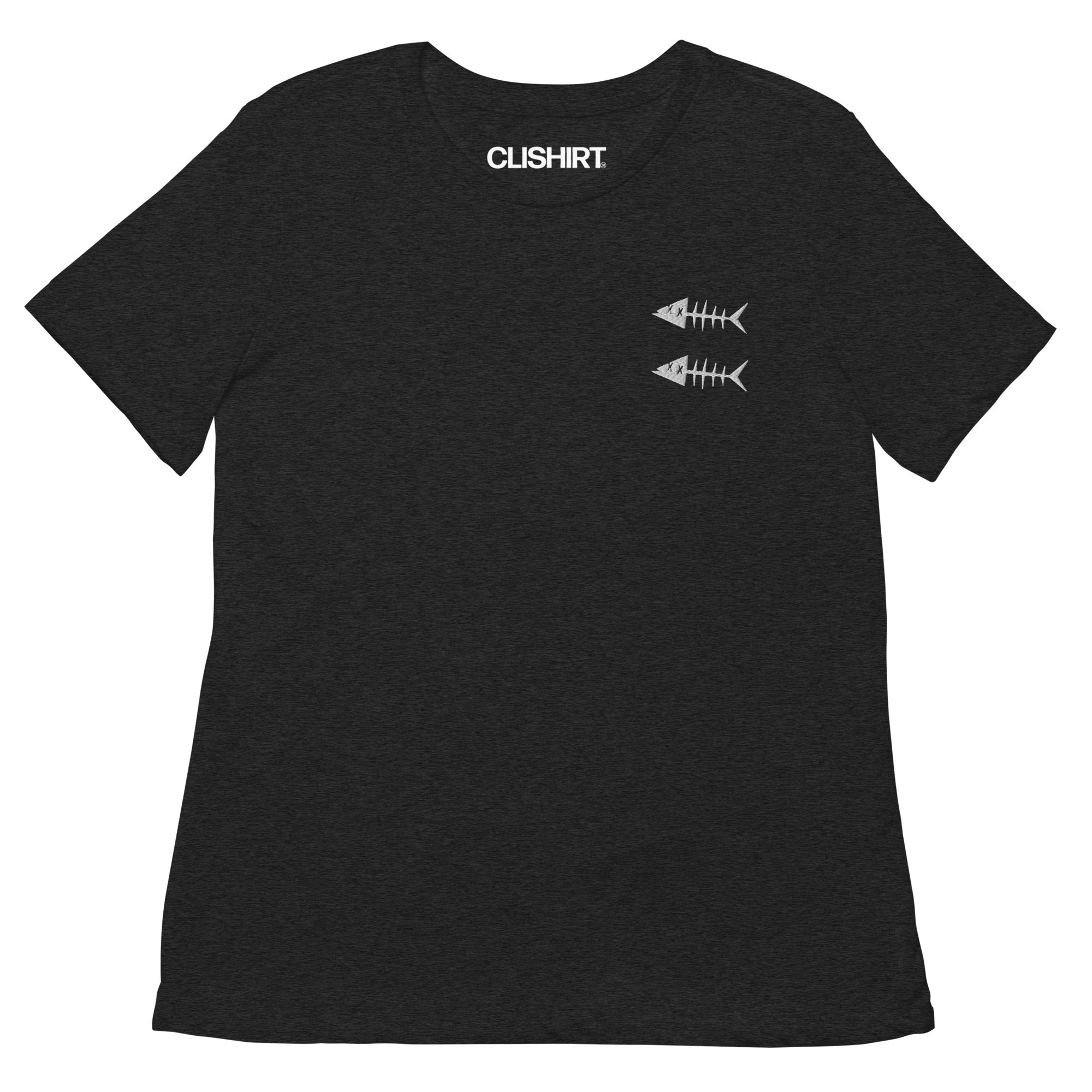 Clishirt© Embroided White Fish Black Women’s relaxed tri-blend t-shirt