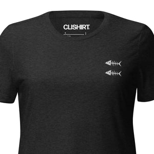 Clishirt© Embroided White Fish Black Women’s relaxed tri-blend t-shirt