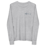 Clishirt© Embroidered Gray Fish Youth long sleeve tee