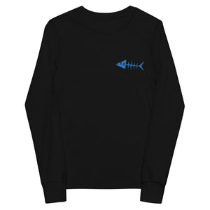 Clishirt© Embroidered Blue Fish Youth long sleeve tee
