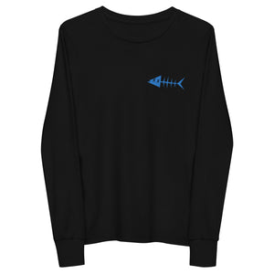 Clishirt© Embroidered Blue Fish Youth long sleeve tee