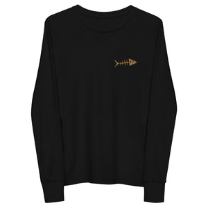 Clishirt© Embroidered Old Gold Fish Youth long sleeve tee