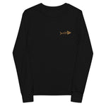 Clishirt© Embroidered Old Gold Fish Youth long sleeve tee