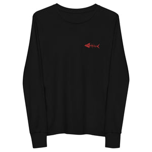 Clishirt© Embroidered Red Fish Youth long sleeve tee