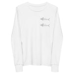 Clishirt© Embroidered White Fish Youth long sleeve tee