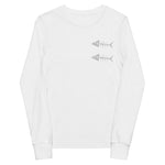 Clishirt© Embroidered White Fish Youth long sleeve tee