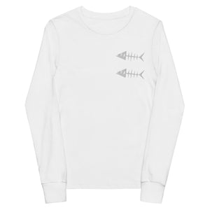 Clishirt© Embroidered White Fish Youth long sleeve tee