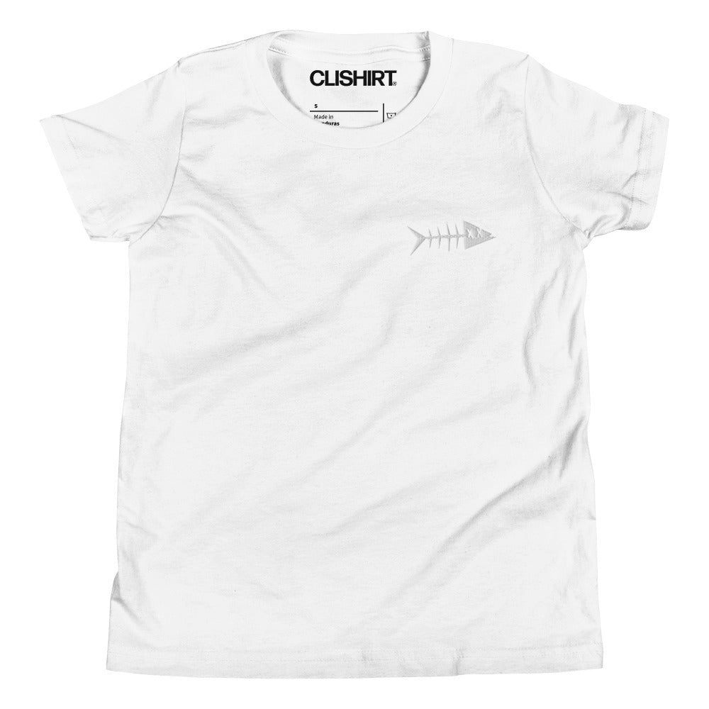 Clishirt© Embroidered White Fish Youth Short Sleeve T-Shirt